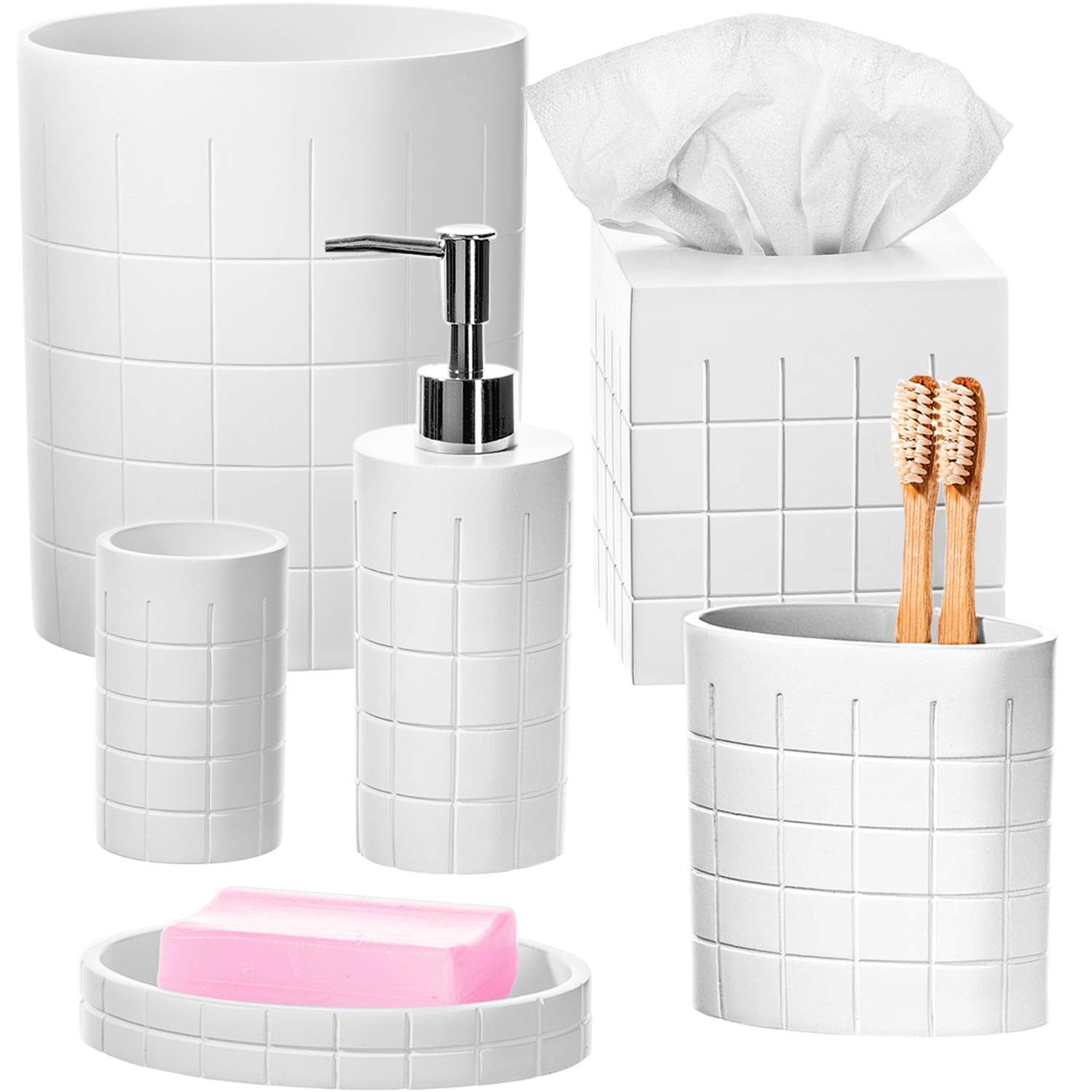 S Polar White Bathroom Accessories Set With Trash Can 6 Piece Bathroom Set Featu