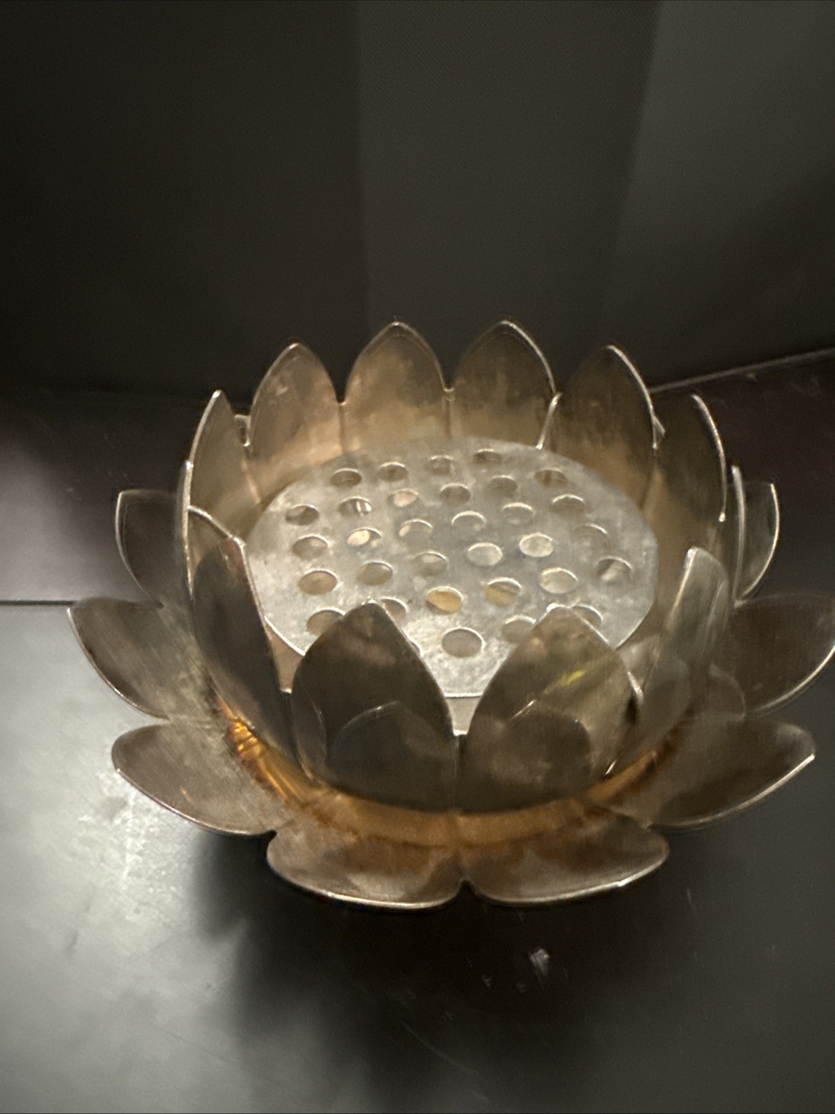 Vtg Leonard Silver Plate Lotus Flower Frog Bowl Mid Century Floral Centerpiece