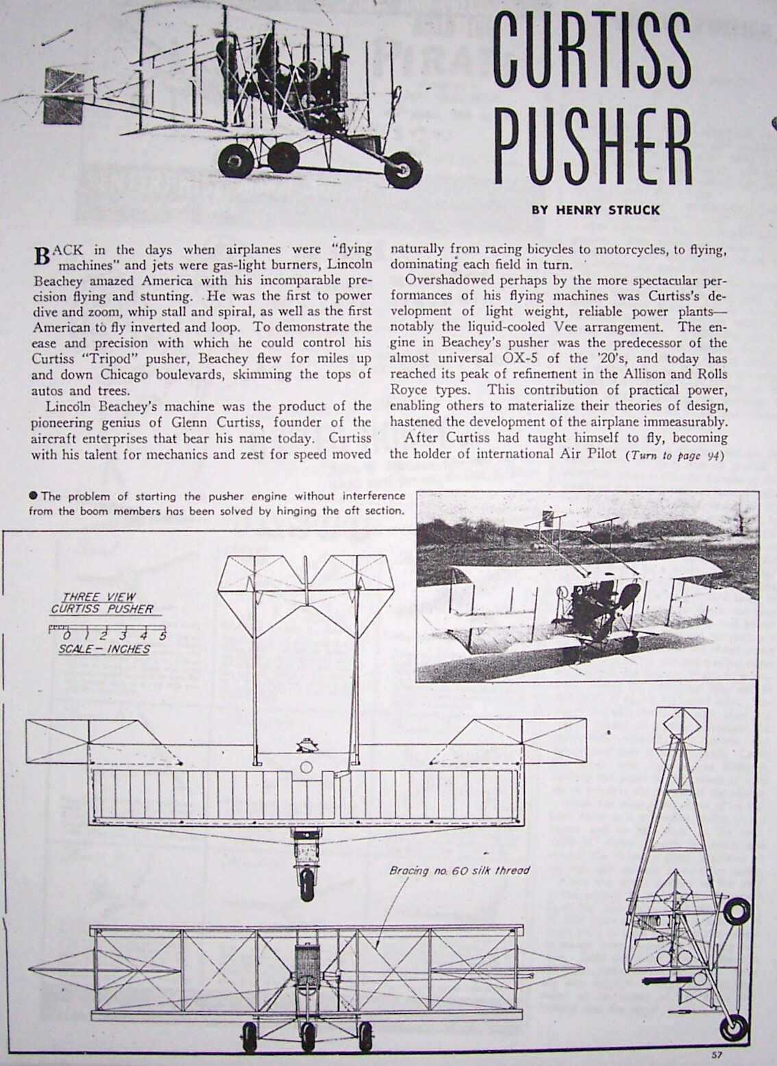 Air Trails CURTISS PUSHER PLANS + PATTERNS & ARTICLE for UC Model Airplane