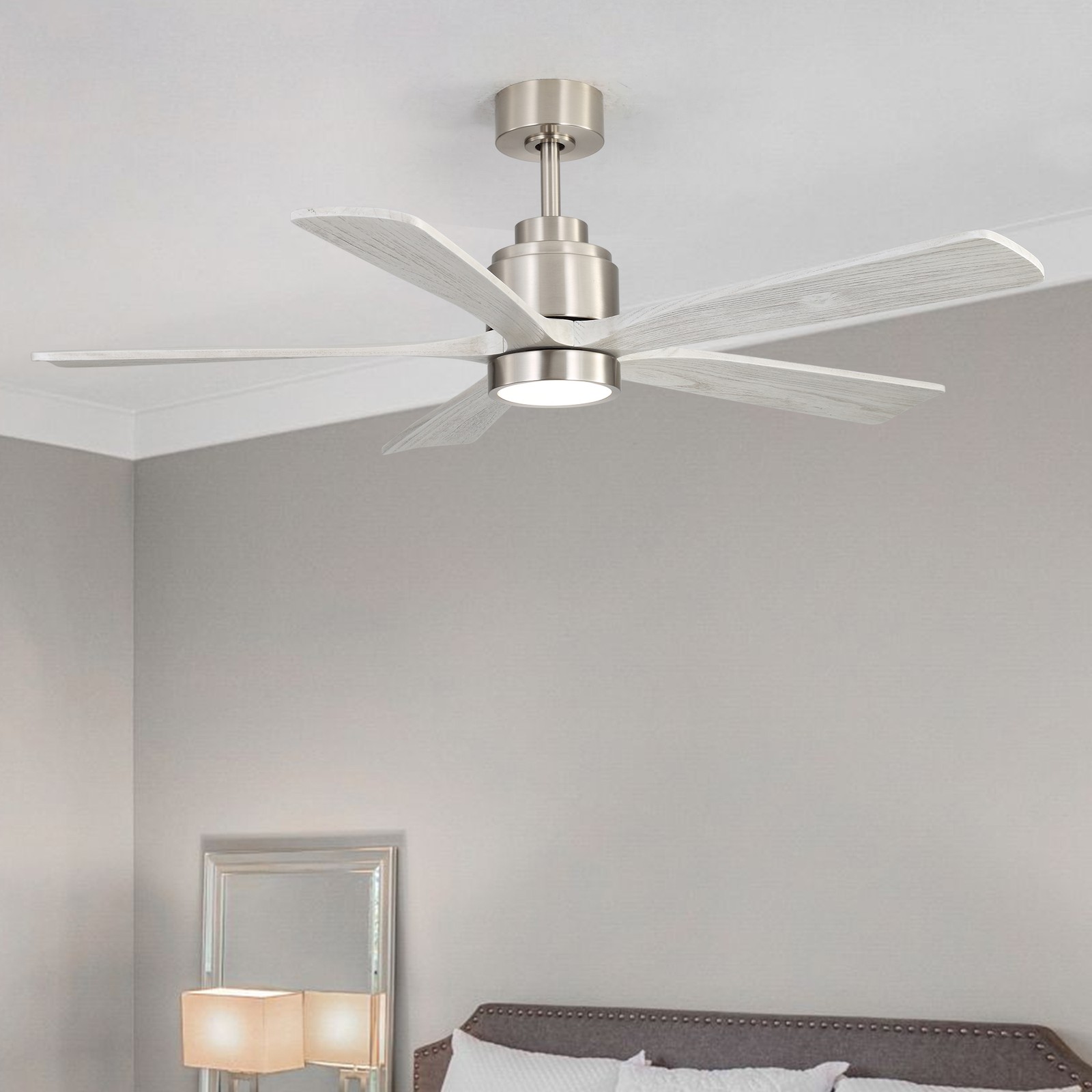 52"Ultra Quiet Reversible Ceiling Fan with Light - Dimmable LED,Memory Timer