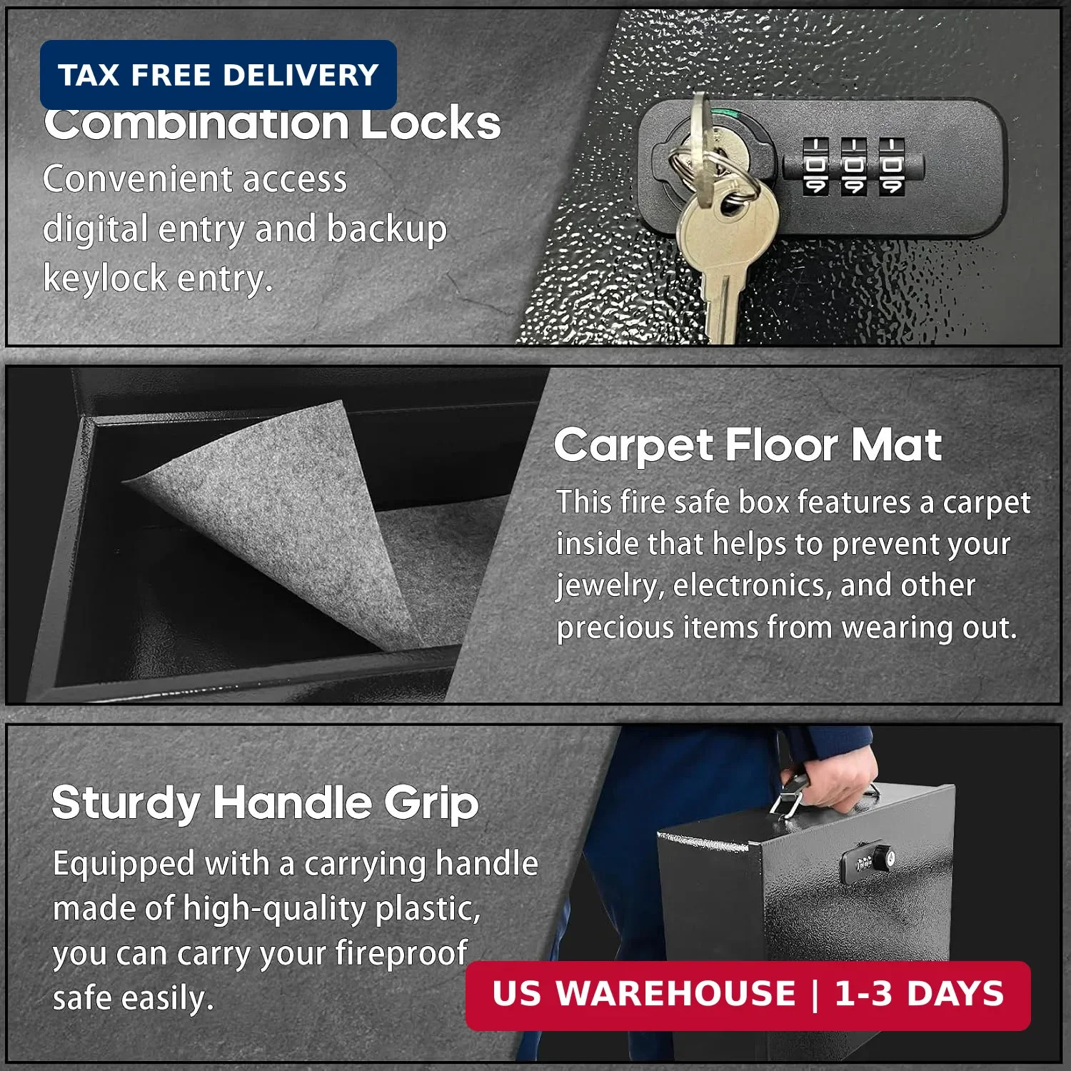 Fireproof Lock Box for Documents, Fire Resistant Safe Fire Safe Box with Dual Co
