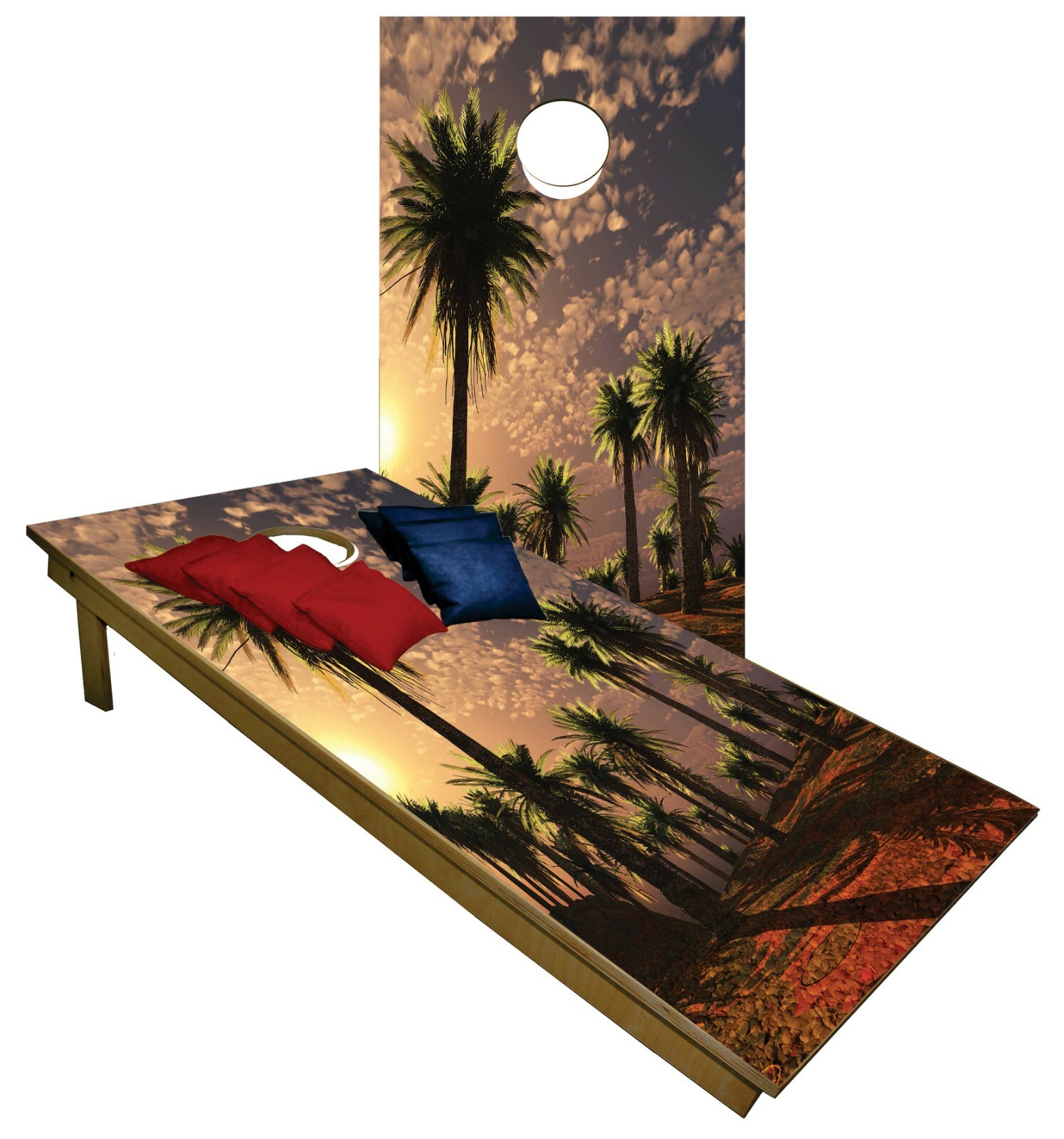 Sunset With Palm Trees CORNHOLE BEANBAG TOSS GAME w Bags Game Board Set