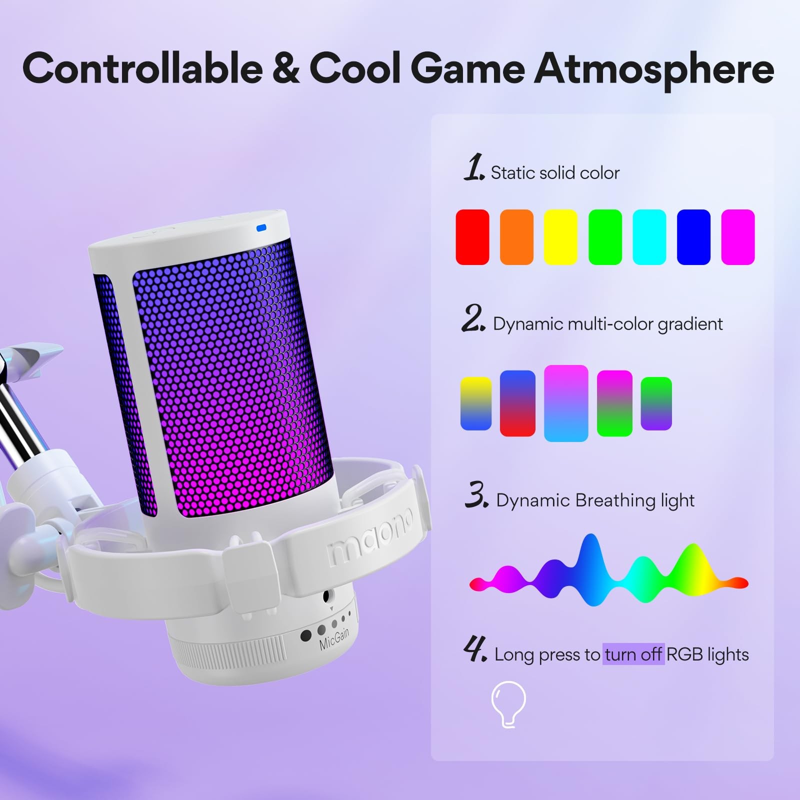 USB Gaming Microphone with Noise Cancellation, Computer PC Mic with Boom Arm,...