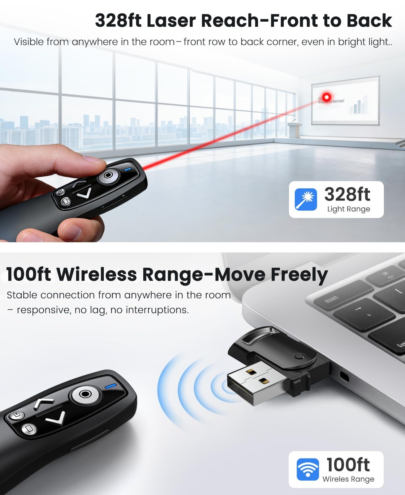 Wireless Presentation Clicker with USB-A & USB-C Receiver, Remote Control for Po