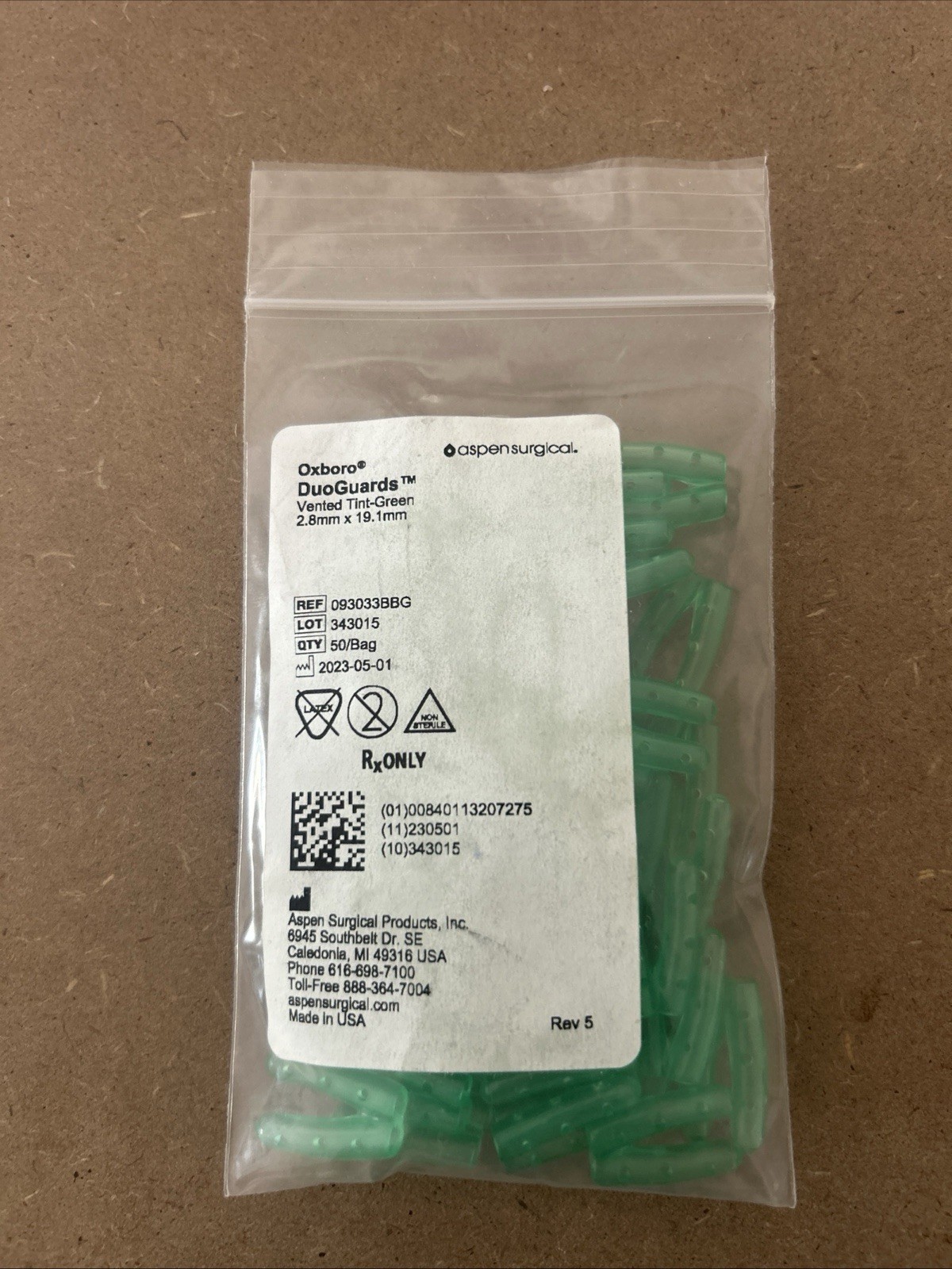 Oxboro Duoguards Vented Tint-green 2.8MMX19.1MM Pack of 50