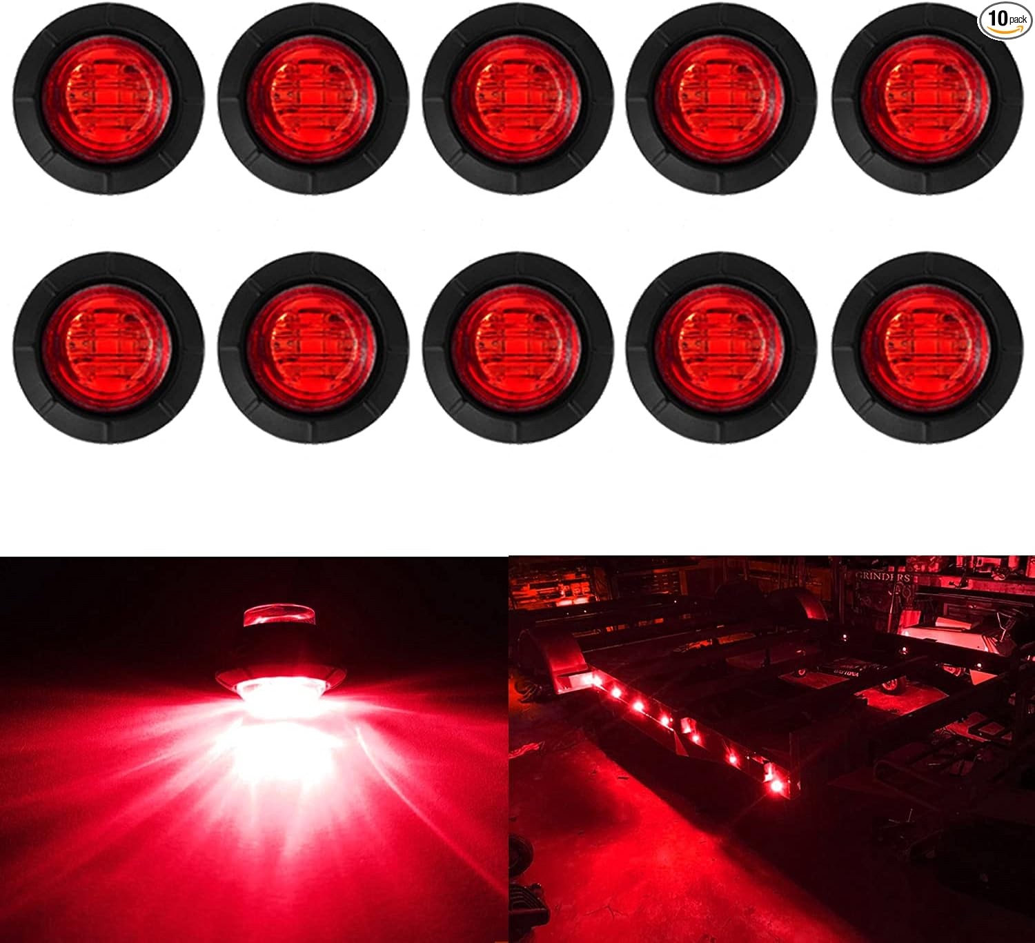 10 Pack Round 3/4 Inch Red LED Side Marker Light Indicator Light fo Color: Red