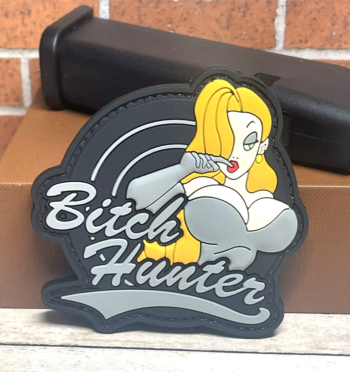 3D Bitch Hunter Titties PVC Patch Hook Backed Black Tactical Morale Rubber Patch