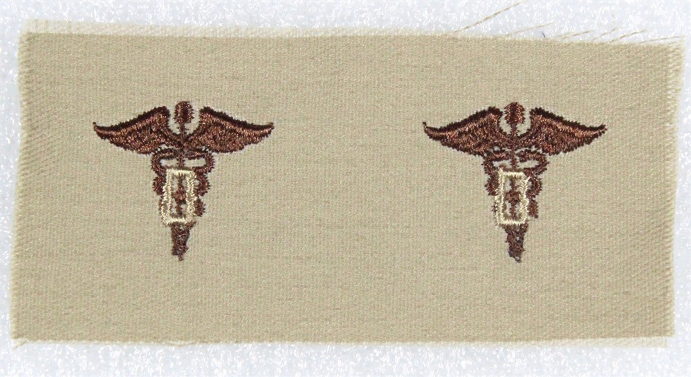 Cloth Army Officer Collar Insignia: Medical Corps, Dental - brown on tan