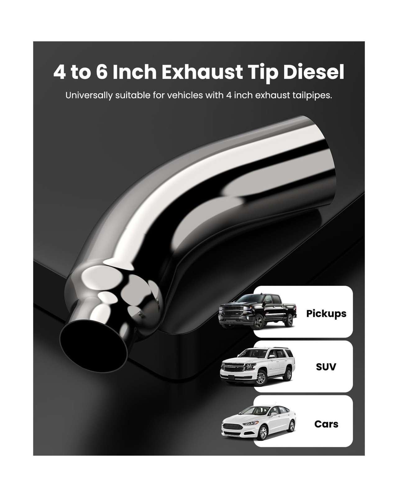 JY PERFORMANCE 4 Inch (ID) Diesel Exhaust Tip Elbow Tip 4'' Inlet 6'' Outlet ...