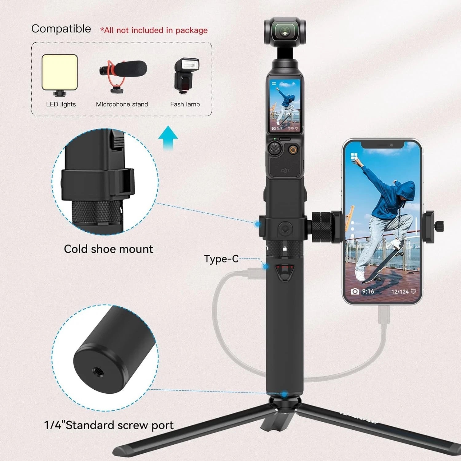 Portable Osmo Pocket 3 Power Stick with Tripod^-~"