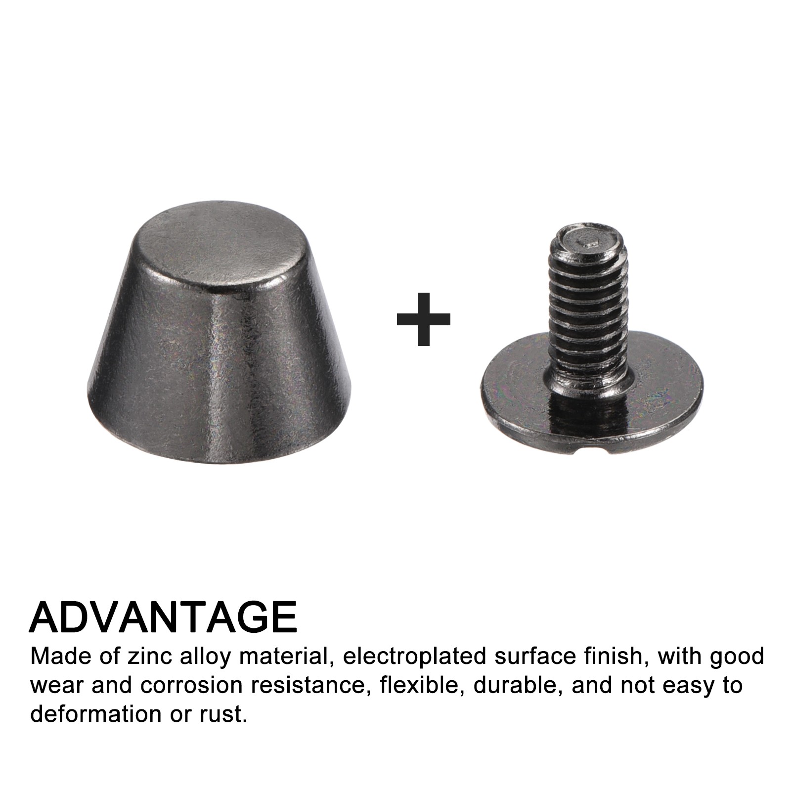 Screw Back Stud Spike (10x7mm) 12pcs, Flat Head Stud Rivets Gun-black
