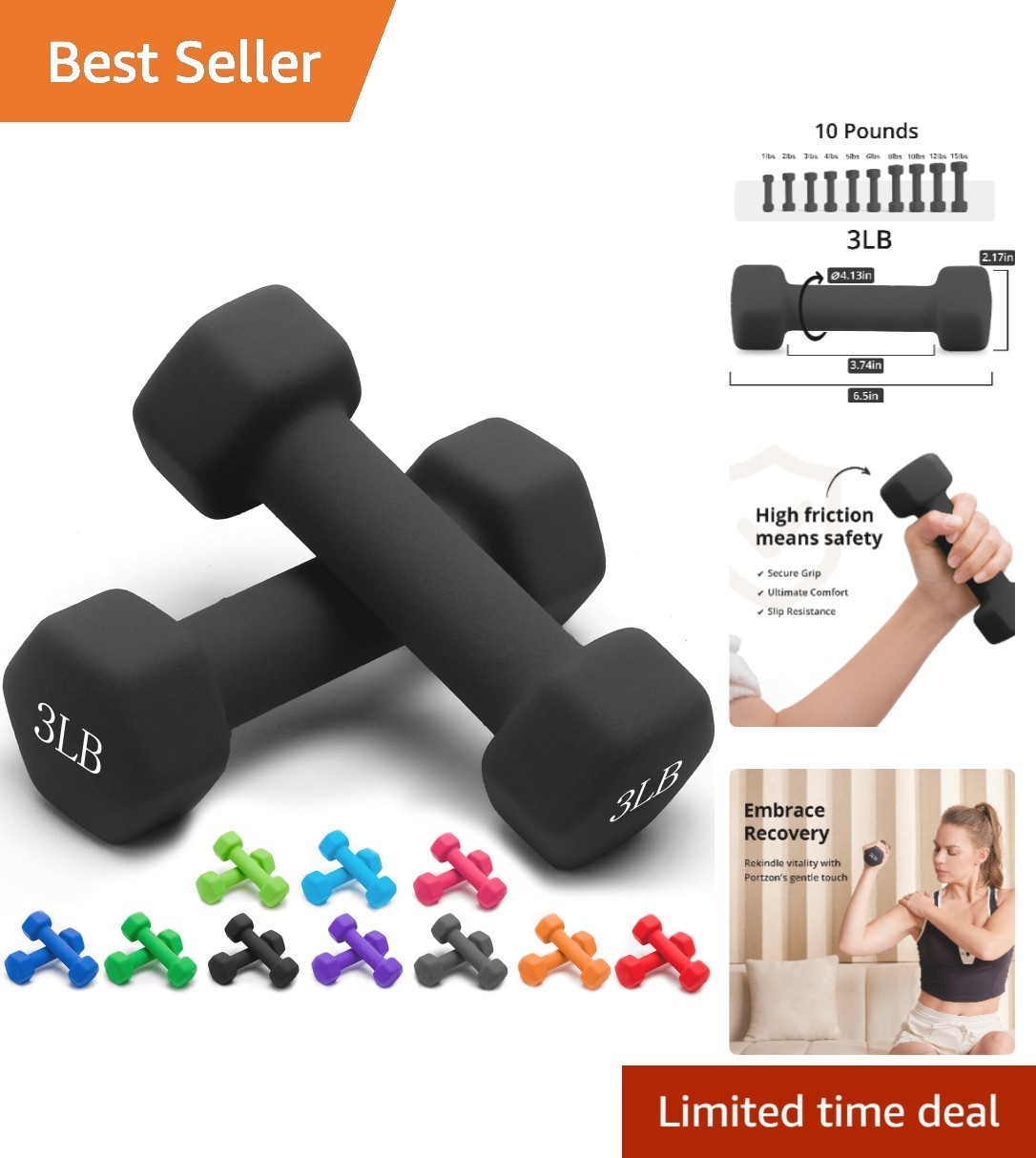 Ergonomic Anti-Slip Hex Dumbbells Set for Safe, Comfortable Training - 1-15 LB