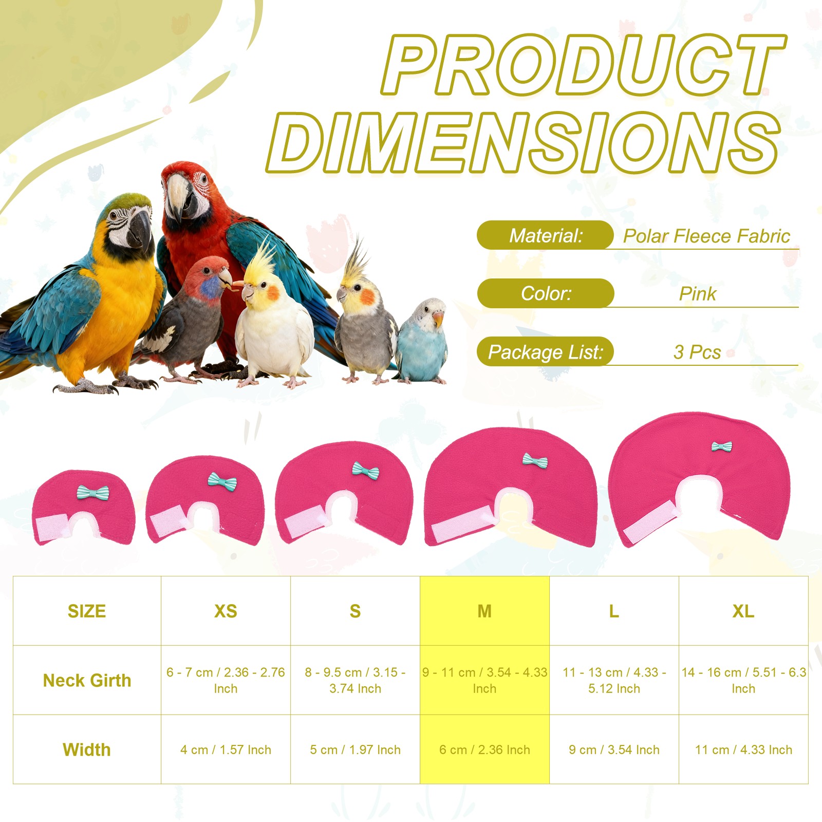 Bird Collars Bird Cone Collar Protective Cones (Pink, M, 3 Pcs)