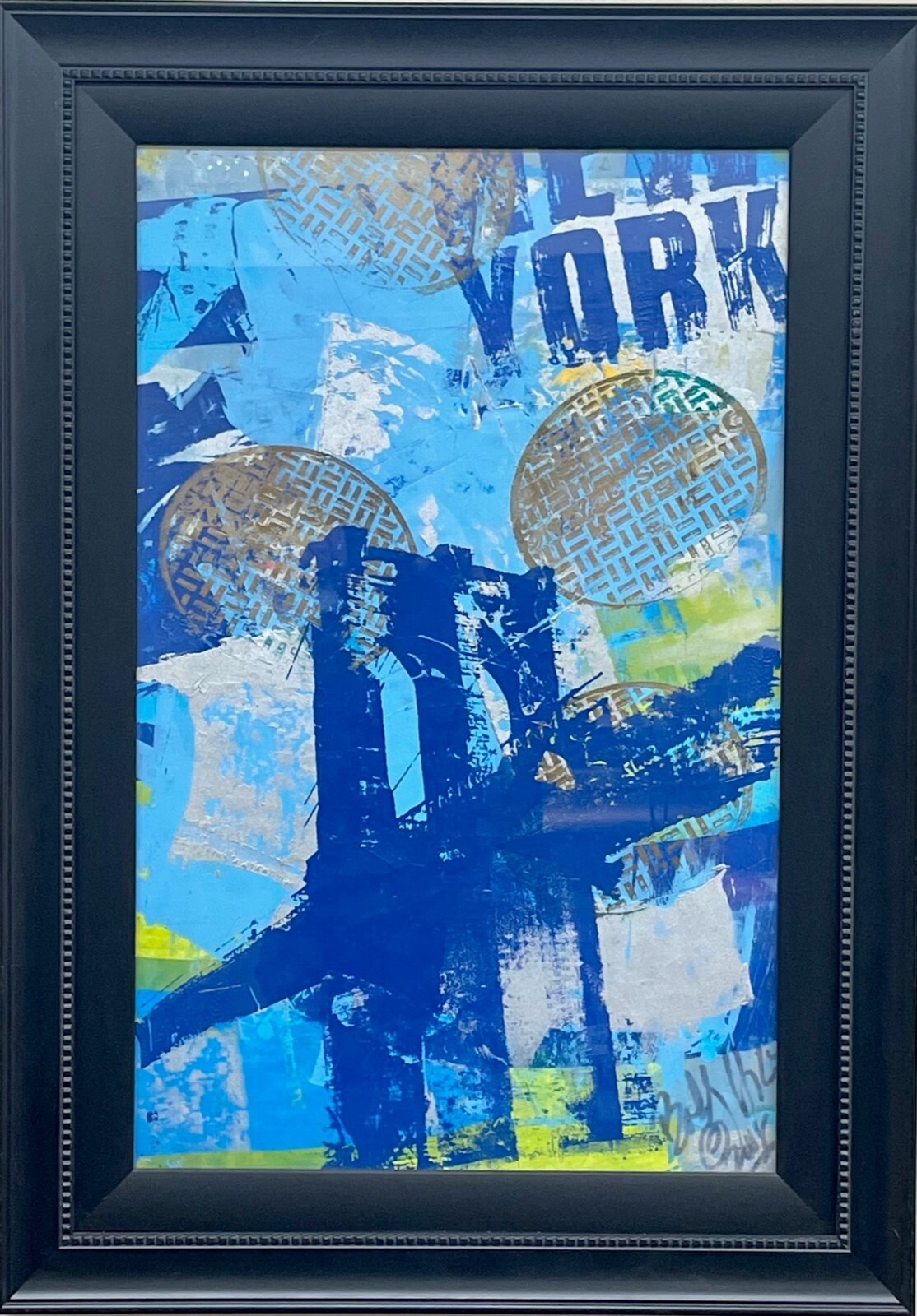 Bobby Hill "Brooklyn Bridge" FRAMED Hand Signed Pop Art ORIGINAL MIXED MEDIA