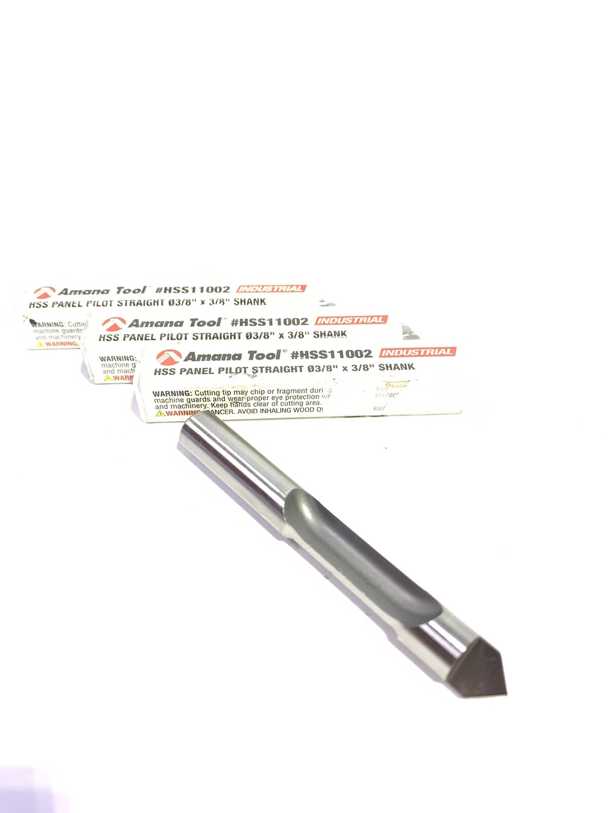 3-Amana HSS11002 Panel Pilot Straight 3/8” Dia X 3/8 Shank X 3/4 Deep Router Bit