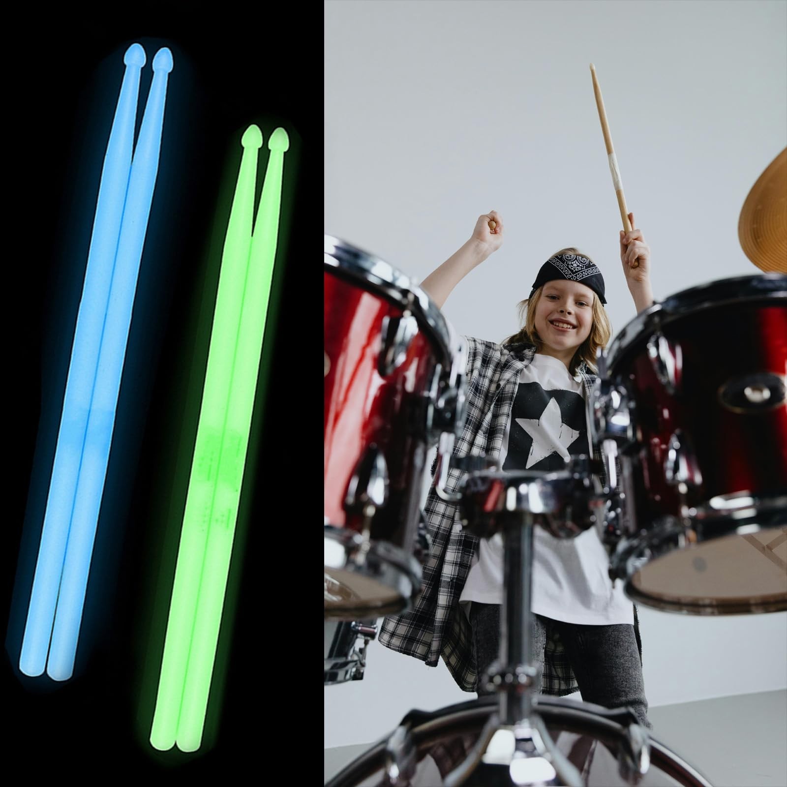 Baquetas luminosas 5A que brillan en la oscuridad, regalos para bateristas