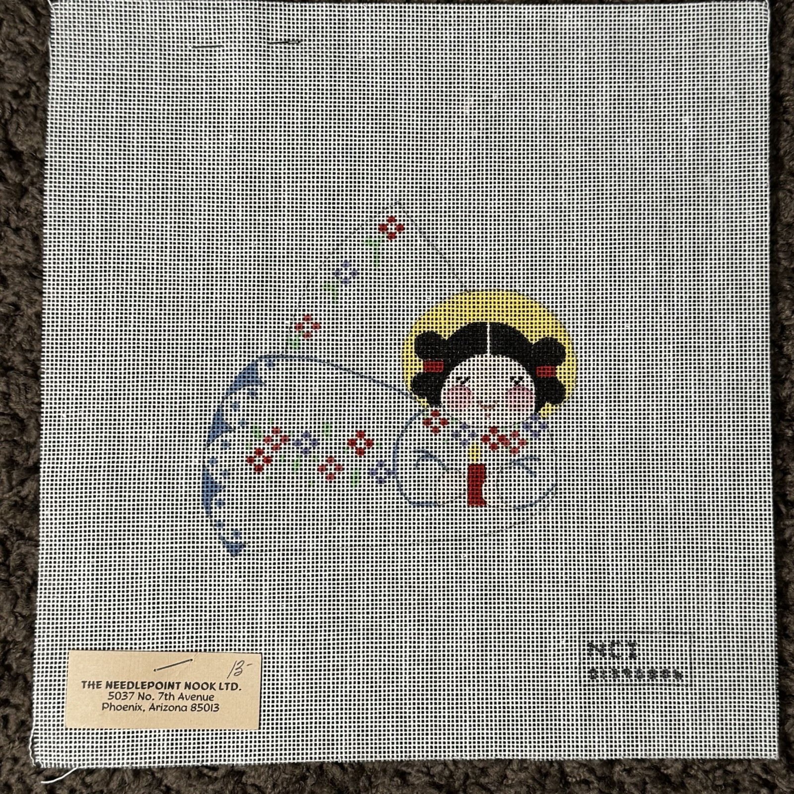 VTG Nci Needlepoint Canvas Kokeshi Doll Angel Candle Holiday Japanese Farmhouse