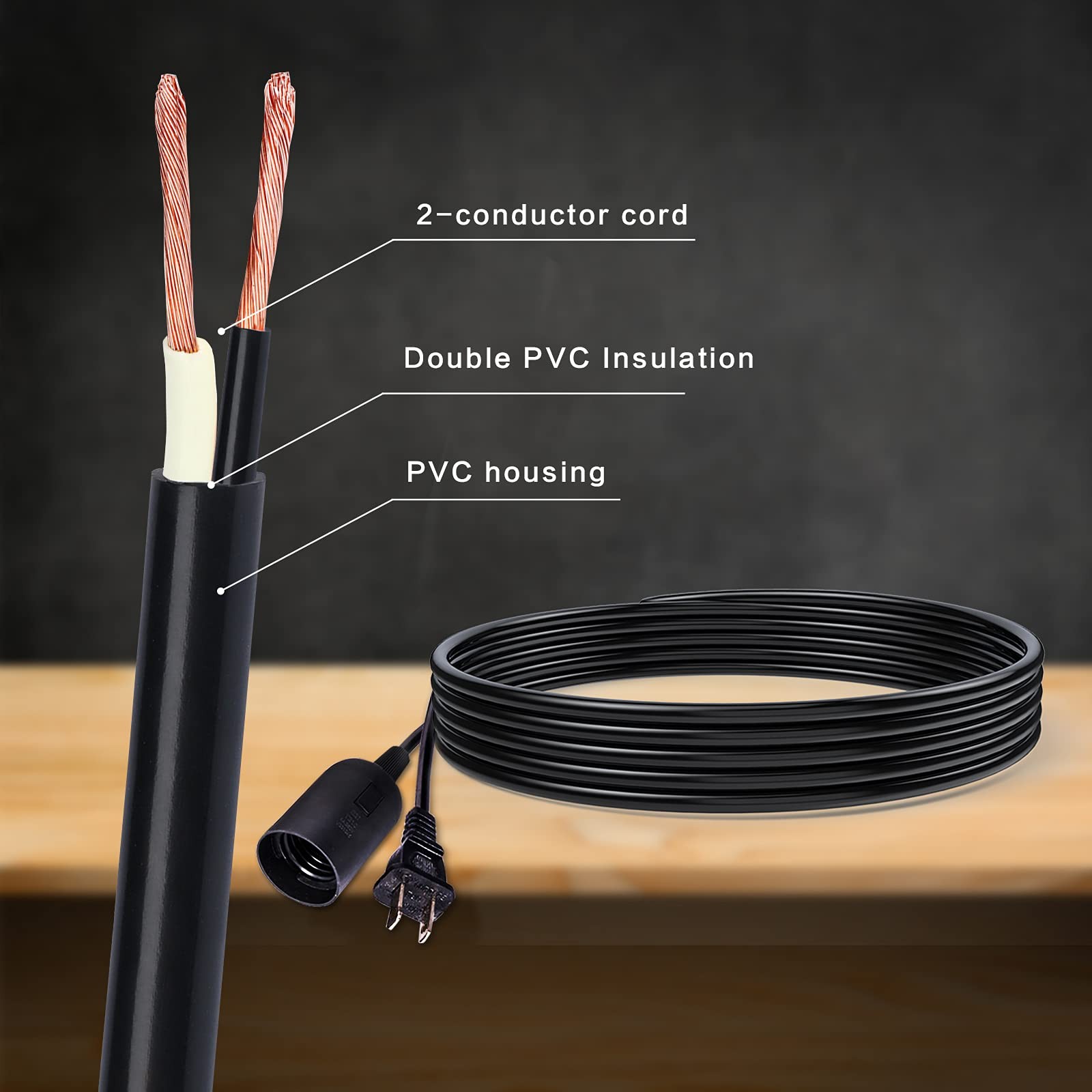 2pack Hanging Light Cord15 Ft Plug In Pendant Light Cord With On/off Switch E26