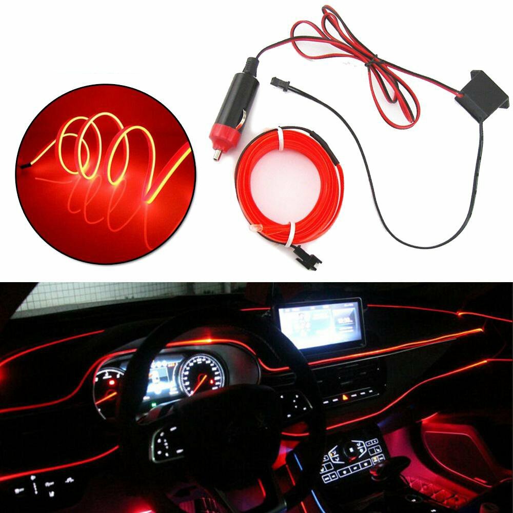 Universal Car LED Wire String Strip Interior Decorative Atmosphere Light Red 5M