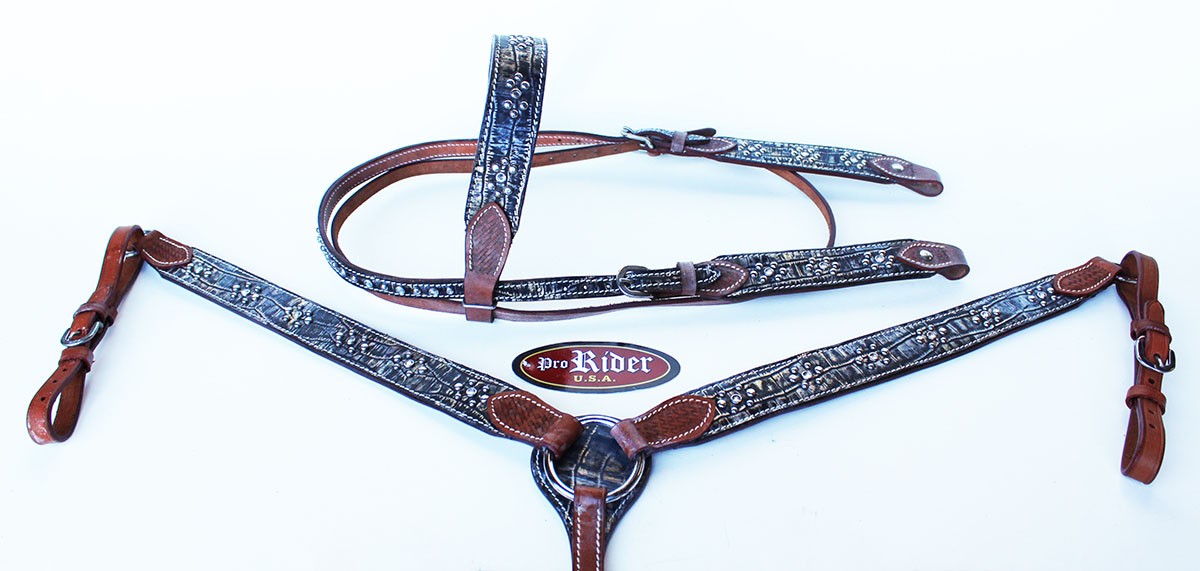 Show Tack Bridle Horse Western Leather Rodeo Headstall Breast Collar 8507