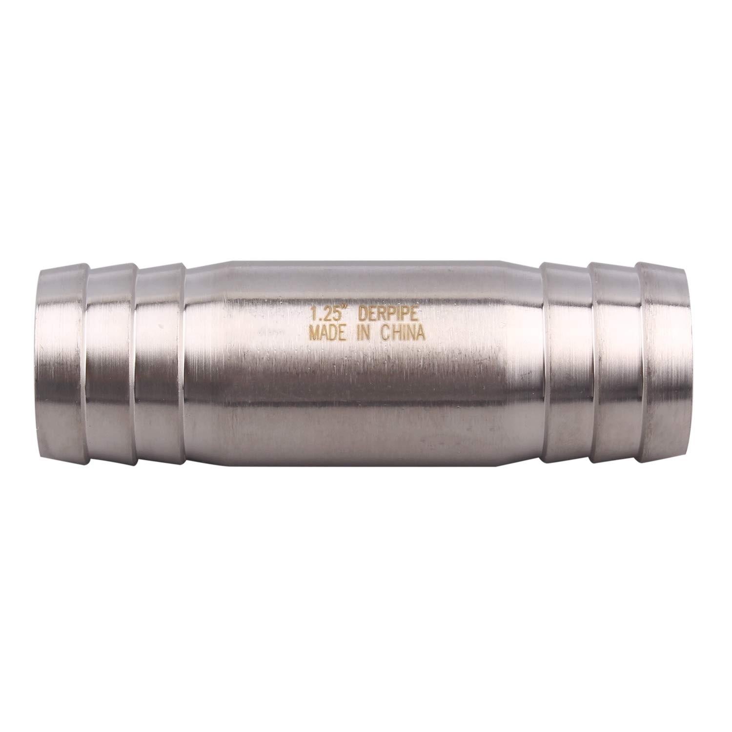 DERPIPE Stainless Steel 1-1/4" Hose Barb, straight splice extend tubing fitti...