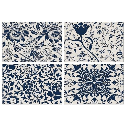 Placemats Set of 4, Blue Vintage Floral Decoration Placemats, William Morris