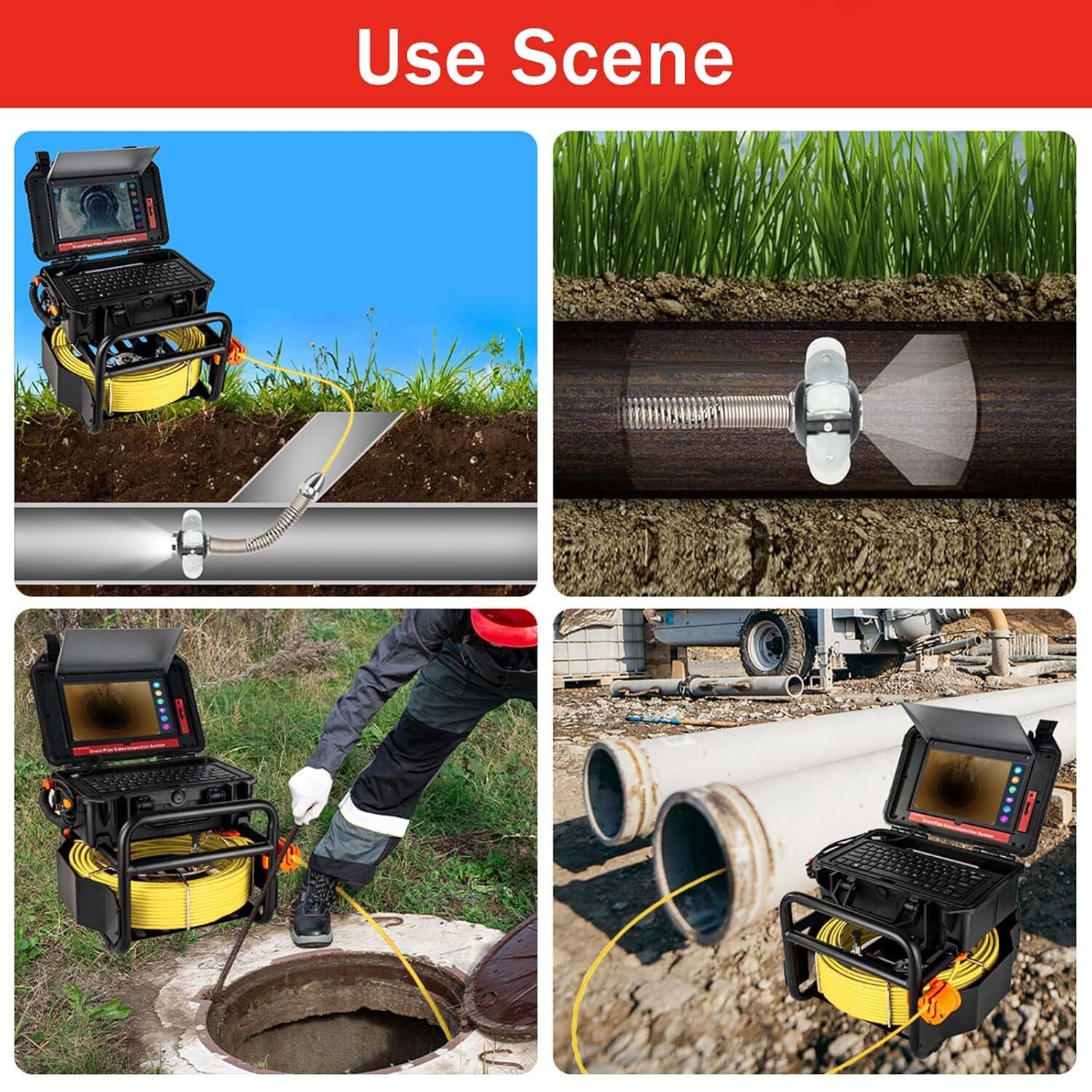 Sewer Camera 50m/165ft Meter Marker Cable and DVR Pipe Inspection Camera