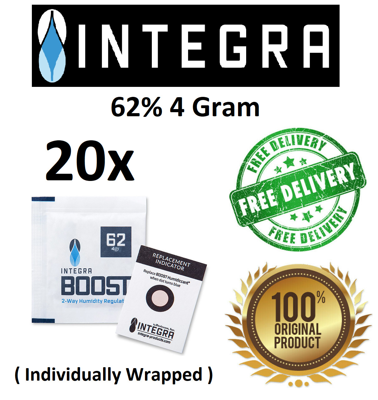 Integra Boost 62% 4 Gram with Indicator | 20x Individually Wrapped Packets!