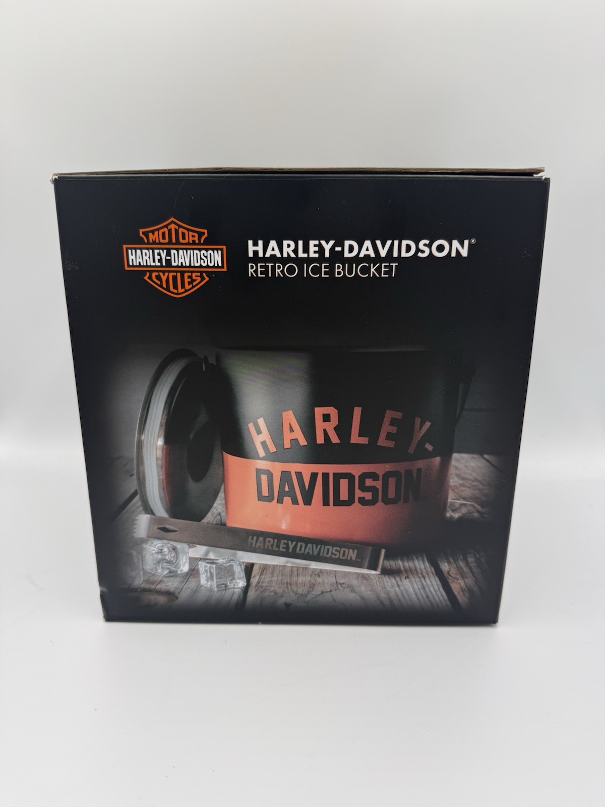 Harley-Davidson Retro H-D Text Ice Bucket Double Wall Stainless Steel W/ Tongs