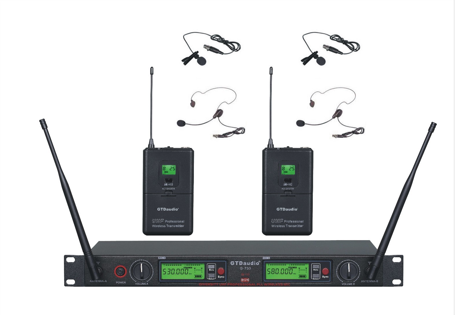 GTD Audio 2x800 Ch UHF Wireless Lavaliere Lapel Headset Microphone System 733L