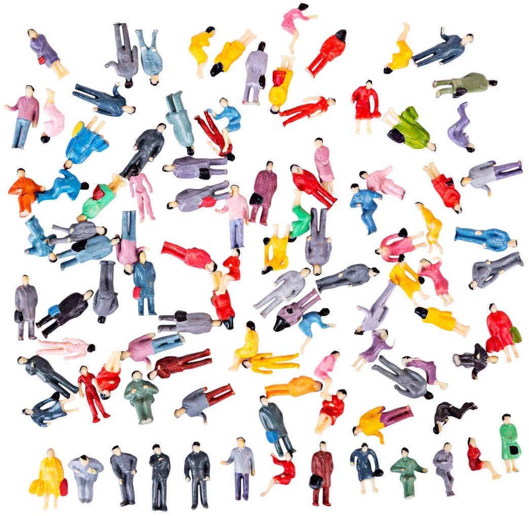 Airlxf 100PCS HO Scale Tiny People Set - Mixed Painted Plastic Figur