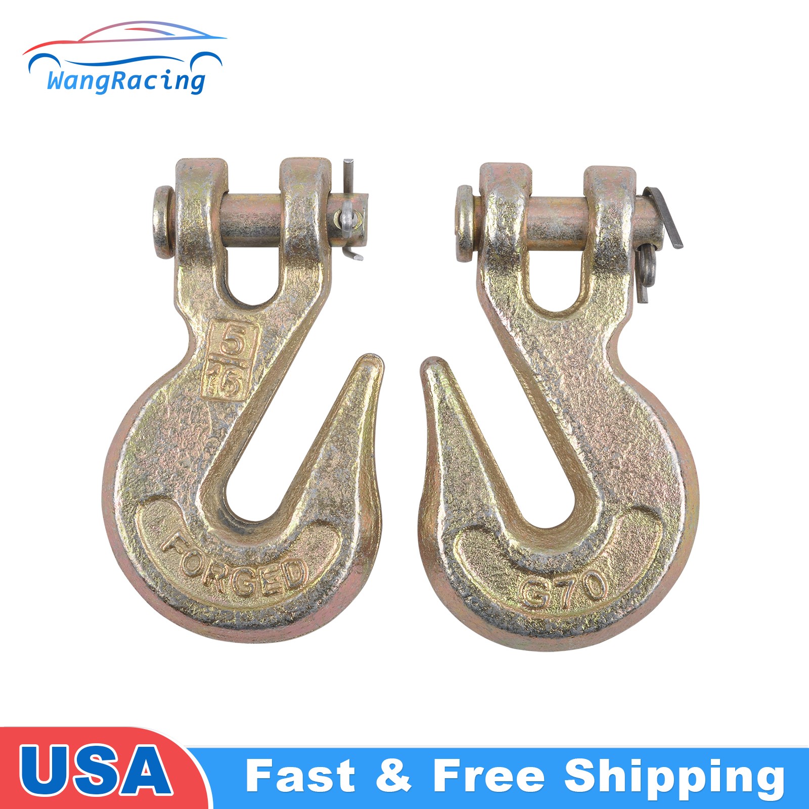 2 Pack G70 5/16" Clevis Grab Hooks Tow Chain Hook Tie Down Flatbed Truck Trailer