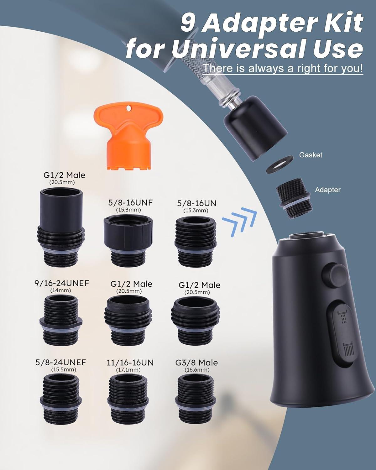 WOWOW Kitchen Faucet Head Replacement, 3 Function Pull down Faucet Sprayer Head