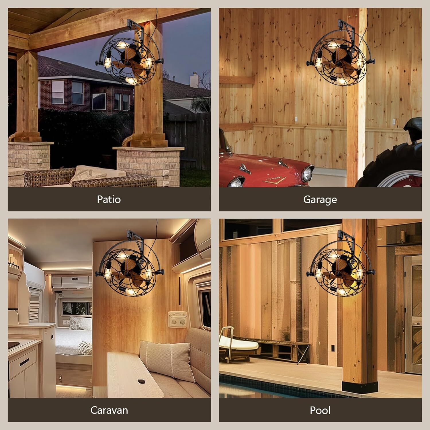 20" Farmhouse Ceiling Fan Light Flush Mount Caged Lights kit With Remote Control