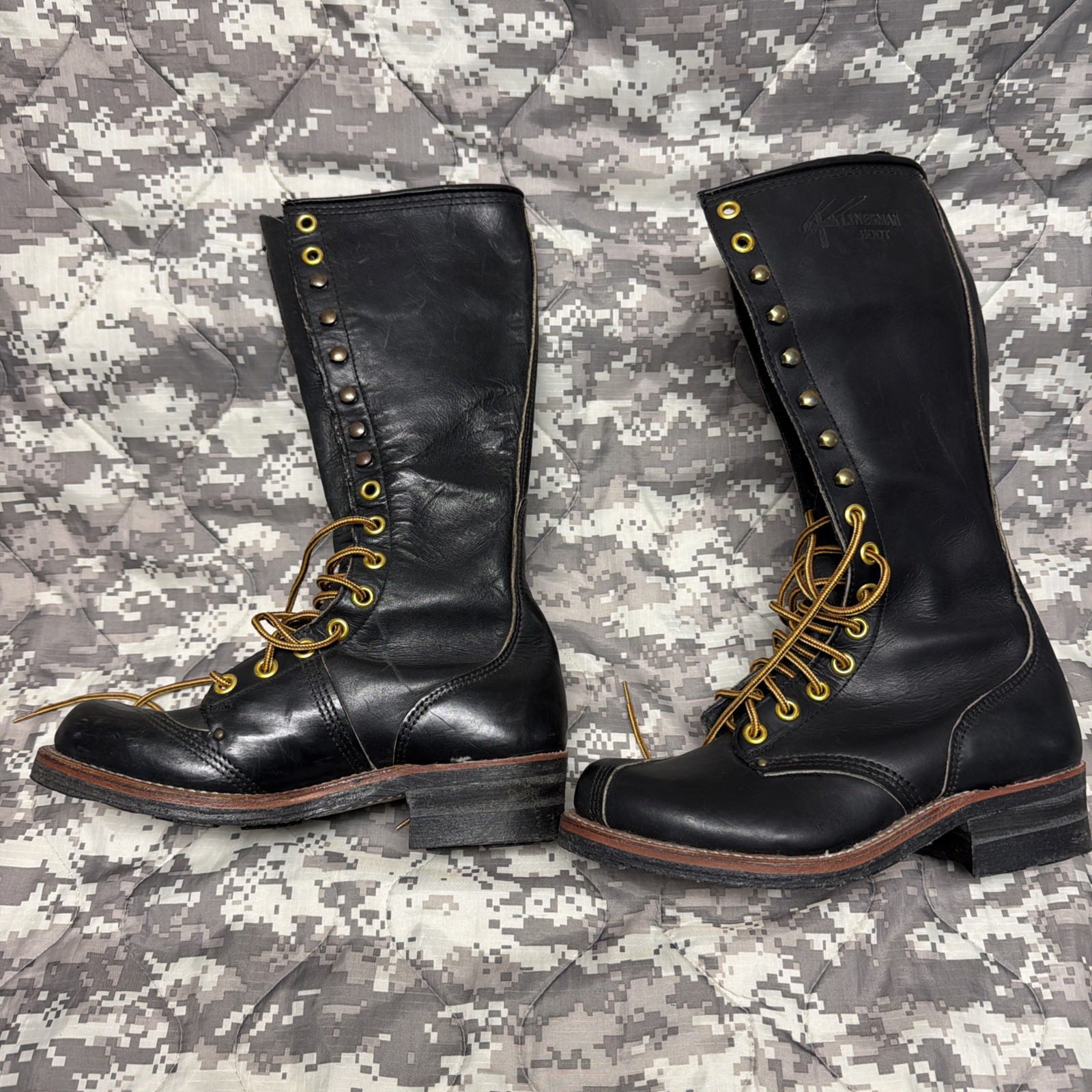 Carolina Men's Black Leather 16" Linesman Lace Up Work Boots 8 Regular  C-04
