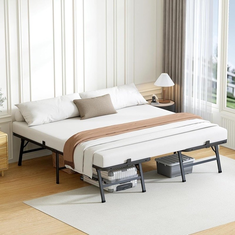 Foldable King Bed Frame Easy Assembly Squeak Resistant Under Bed Storage New