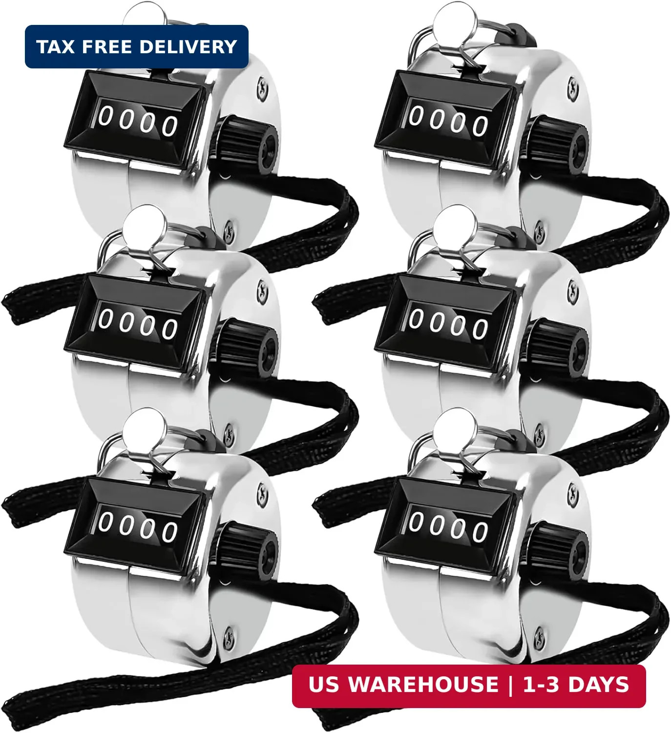 6 Pack Clicker Counter, Hand Tally Counters, 4 Digit Display Clicker | with Blac