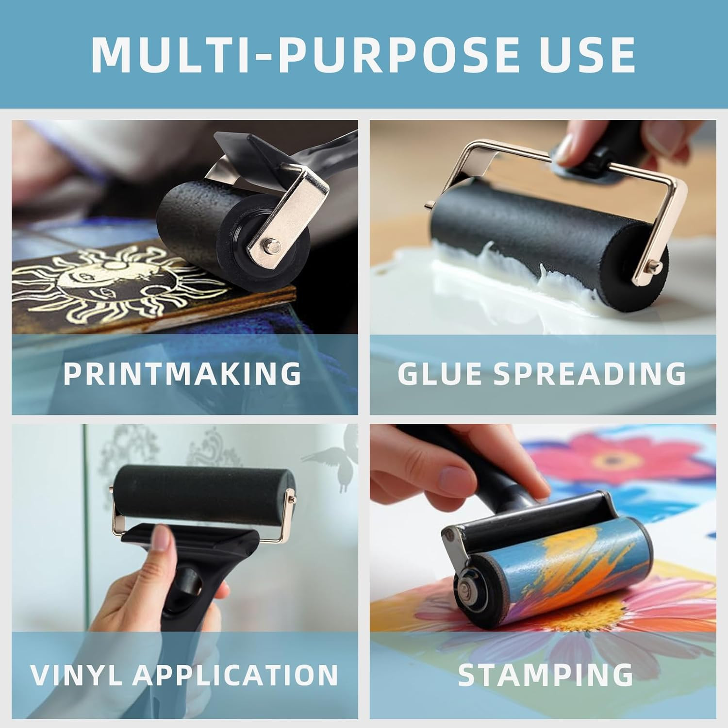 Rubber Roller Brayer for Crafting - Ink Roller Tool for Printmaking, Glue, Block