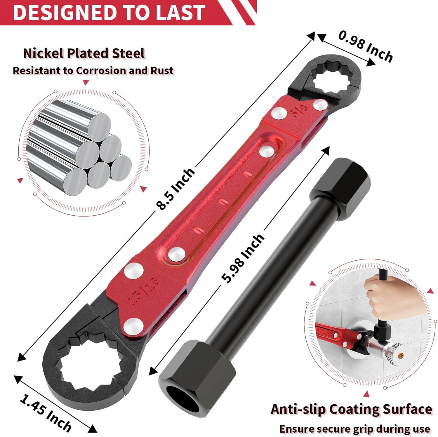Plumbing Tools Angle Stop Wrench Kit - 3-Piece Plumber Tool Set with Compression