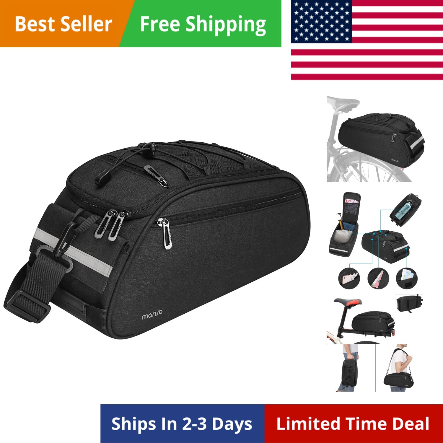 Bike Rack Bag, Waterproof Bicycle Trunk Pannier Rear Seat Pouch Cycling Bike ...