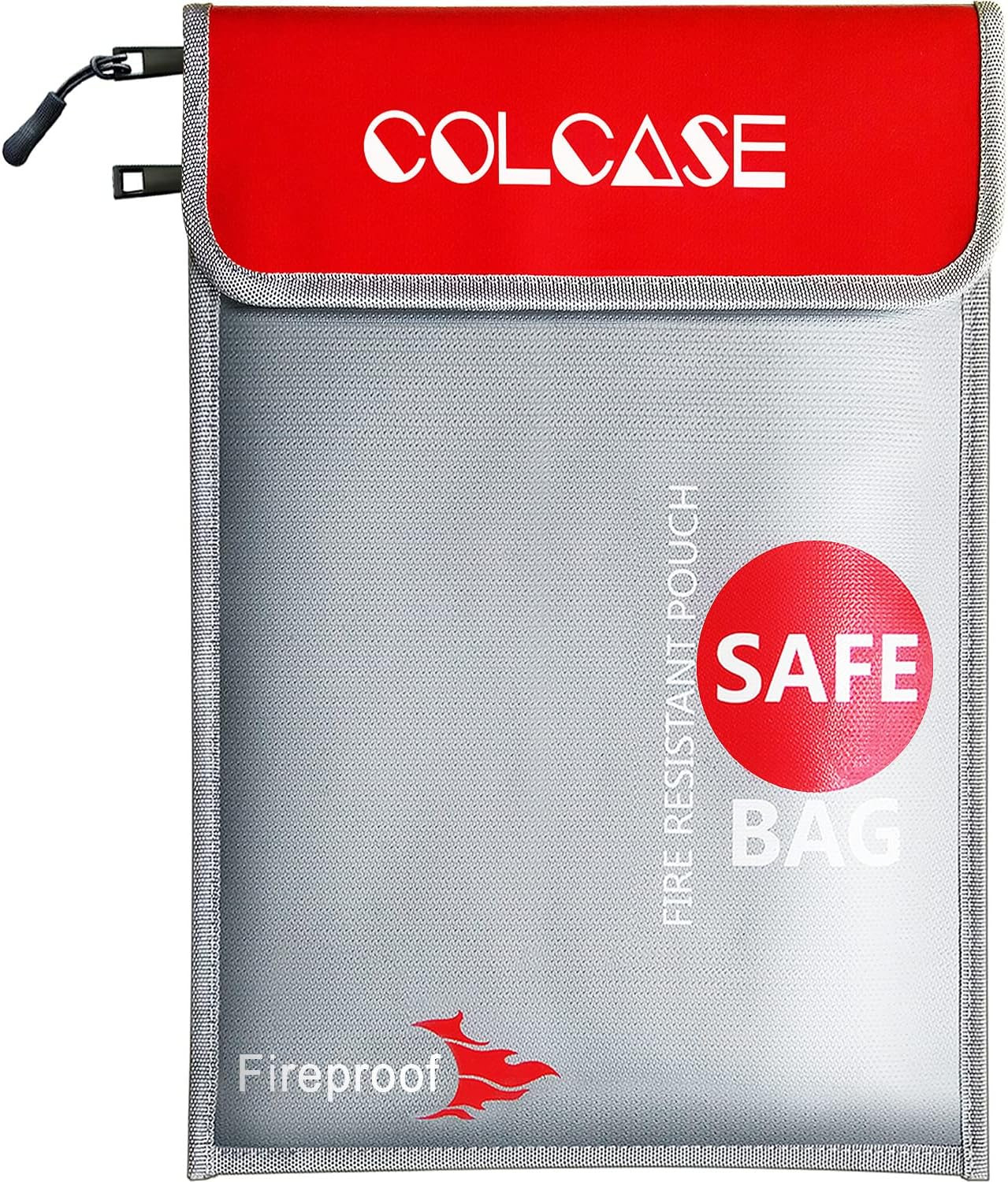 Fireproof Document Bag Upgraded 2 Pockets (2000 ℉) 15 x 11 Inches Silicone Coate