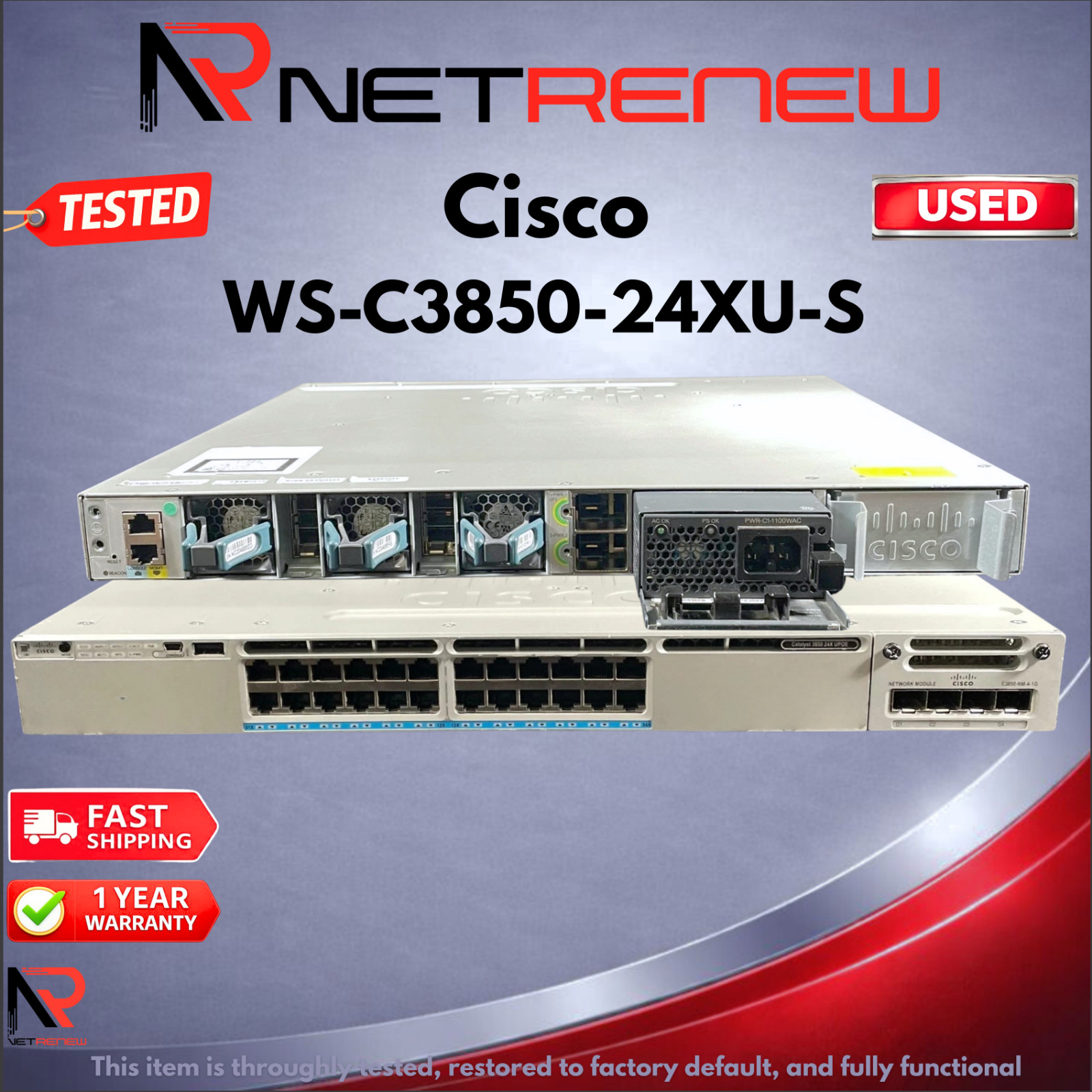 Cisco WS-C3850-24XU-S Catalyst 3850 24-Port UPoE Network Switch