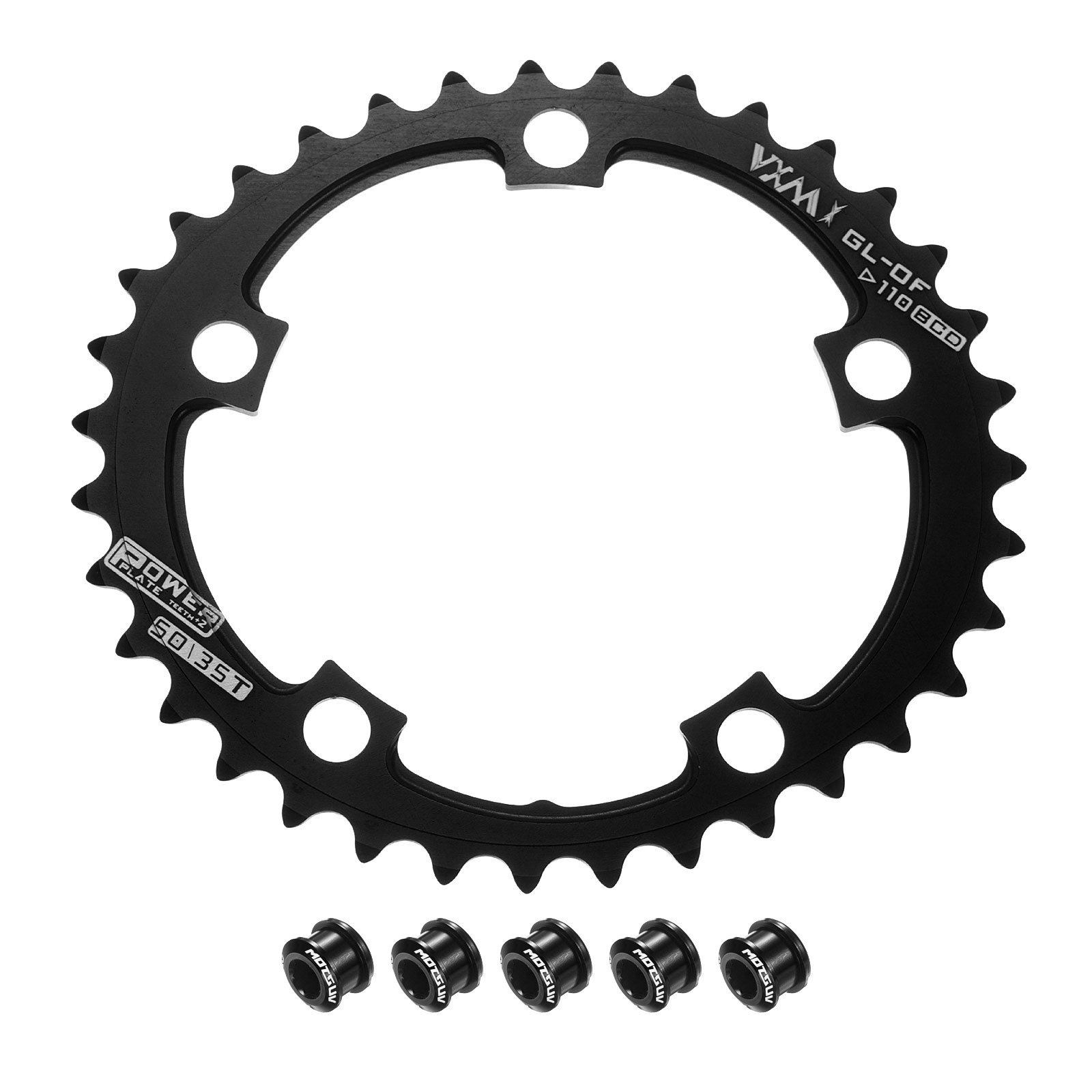 110BCD Bike Chainring 35T 152mm Dia Round Aluminum with Screws Black