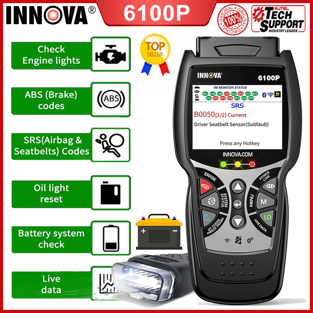 INNOVA 6100P OBD2 Scanner ABS Transmission SRS AT Battery Oil Reset Diagnostic