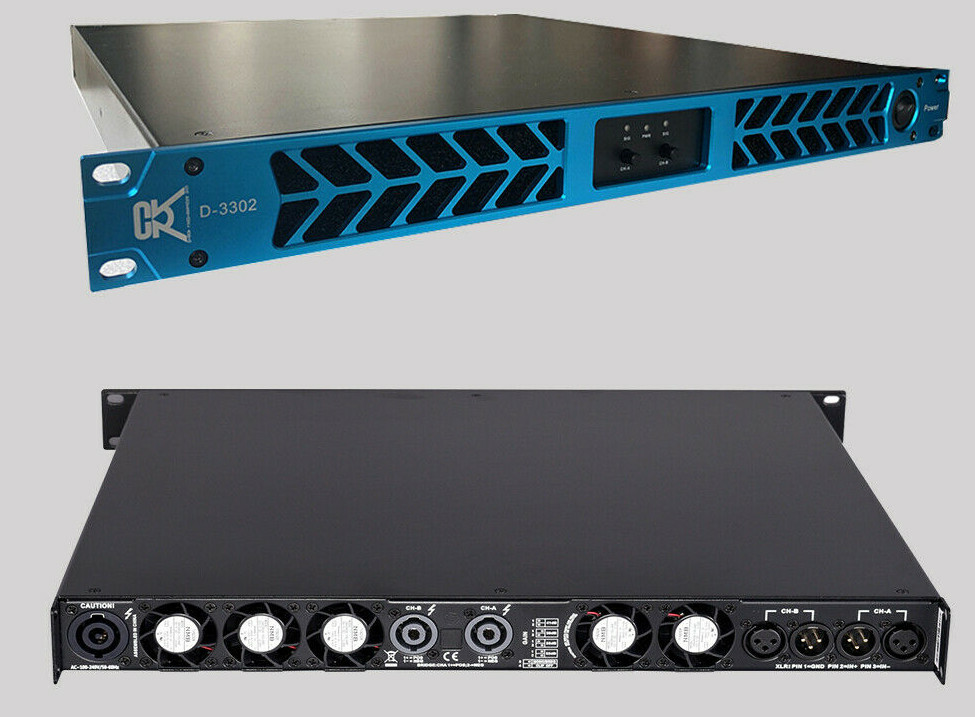 CVR Audio D-3302 BLUE Professional 2-Channel Class D One Space Power Amplifier