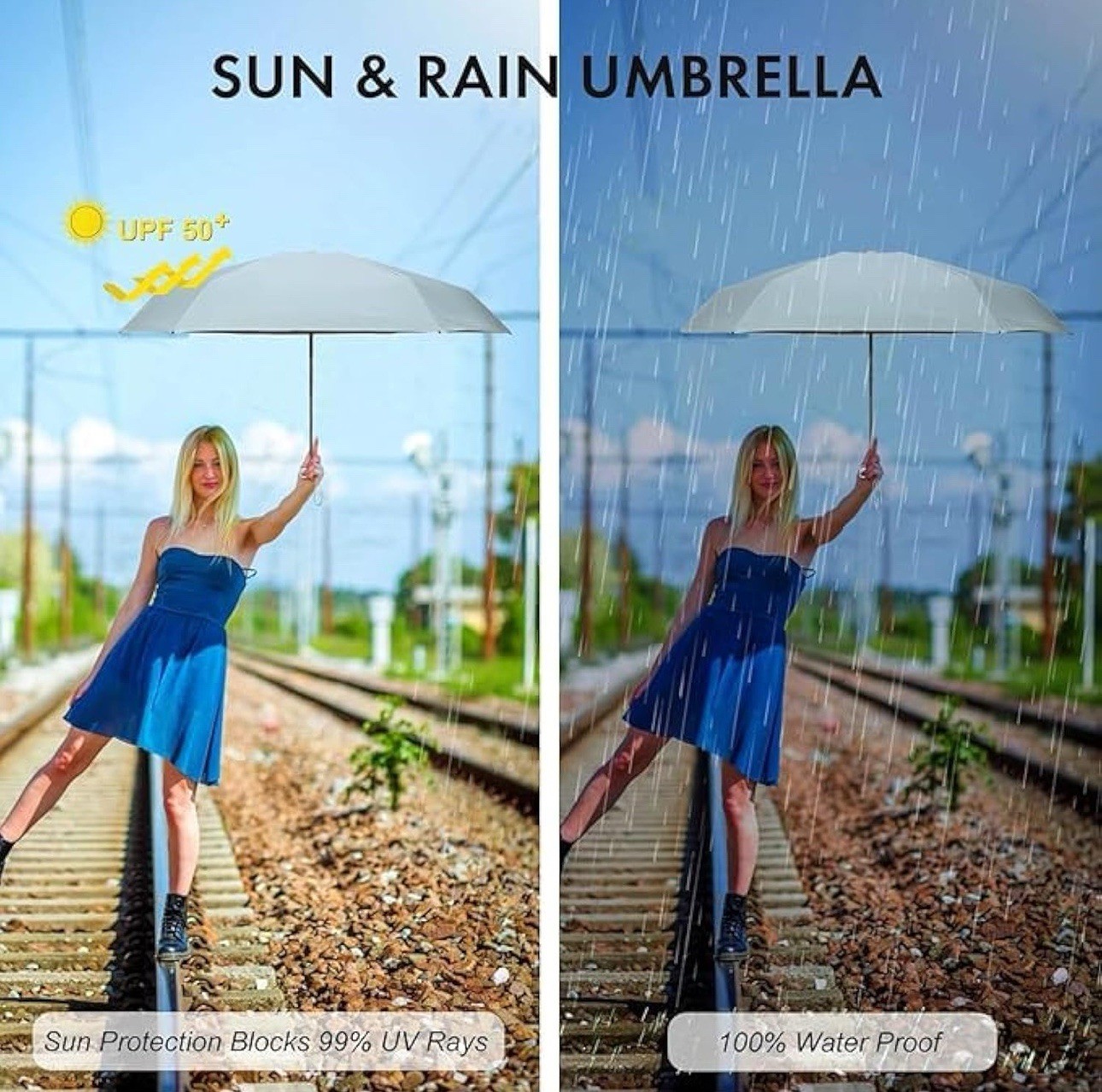Mini Travel Sun Umbrella for Purse - Small Compact UV Protection, Orange
