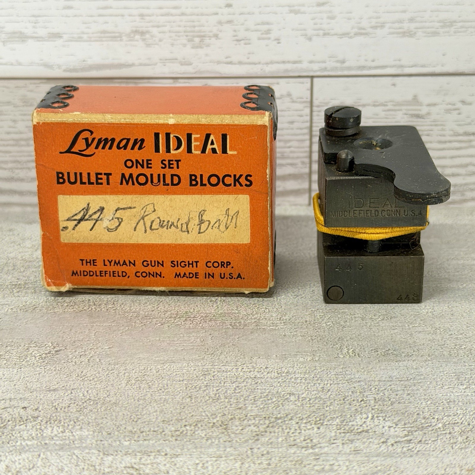 RARE VINTAGE LYMAN IDEAL .445 BULLET MOULD/ MOLD BLOCKS, RELOADING TOOLS