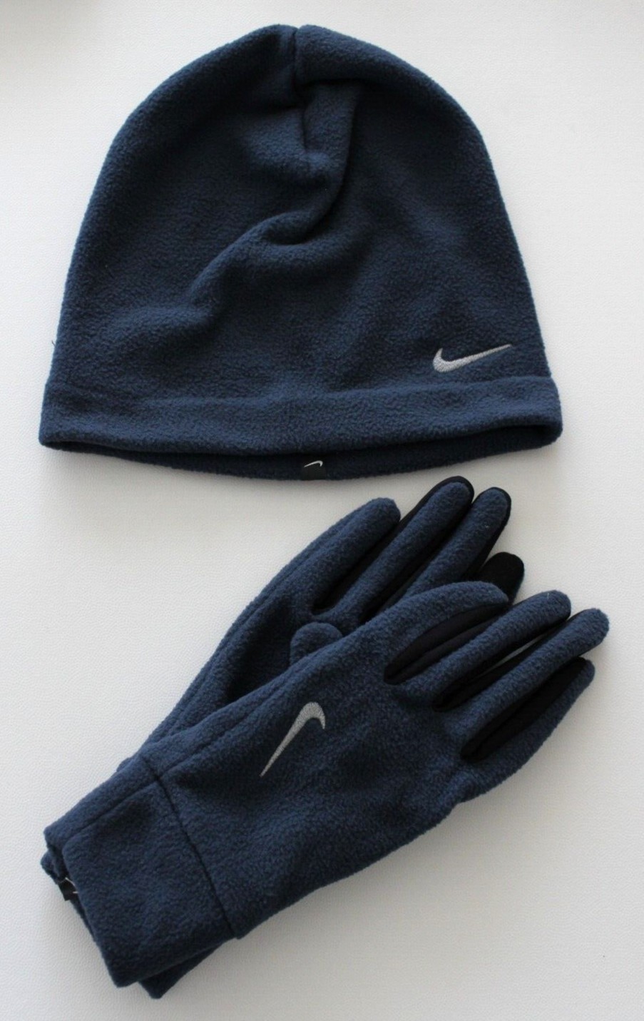Nike Womens Fleece Beanie Hat and Glove Set M/L Armory Navy/Silver