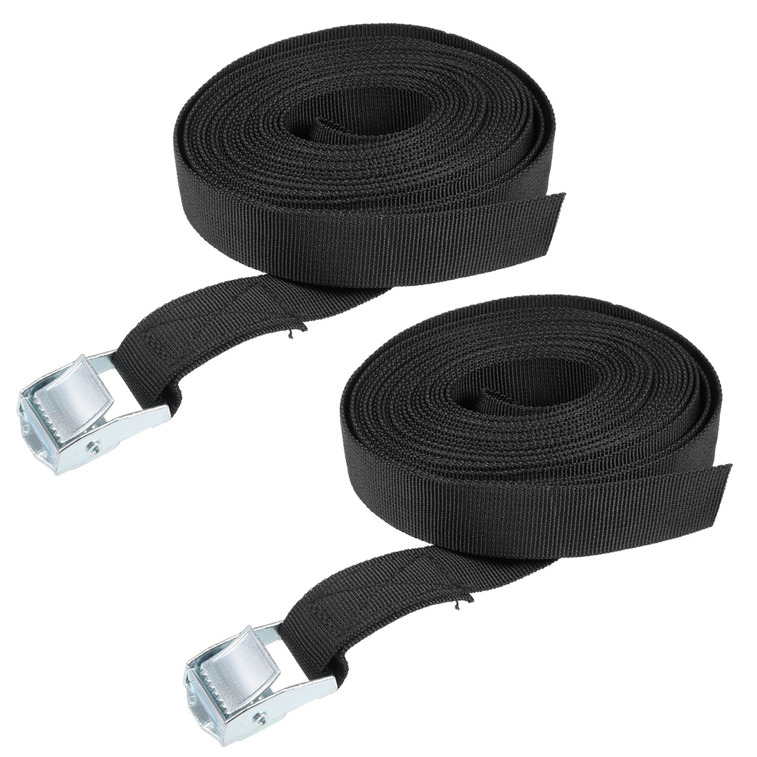 6Mx25mm Lashing Strap Cargo Tie Down Cam Lock Buckle Up to 80Kg, Black, 2Pcs