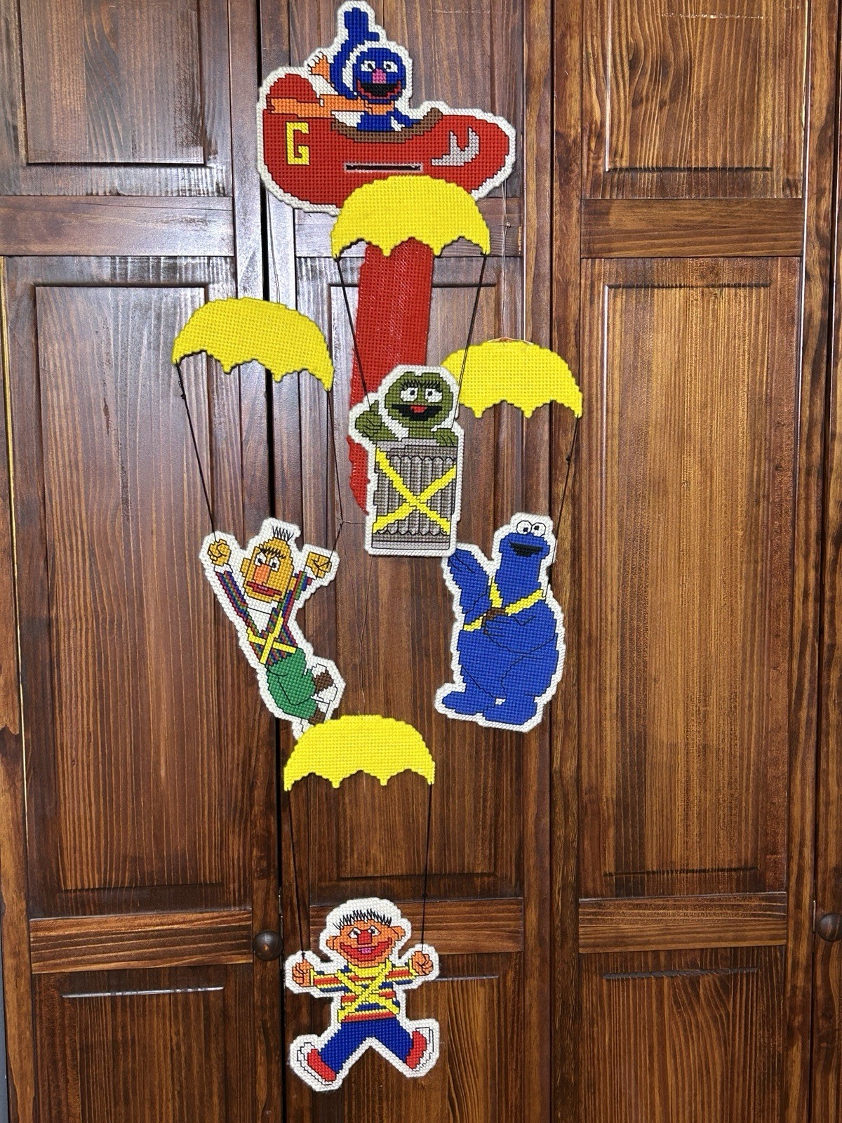 Sesame Street Homemade Cross Stitch Figures Cookie Monster, Bert, Ernie & Grover